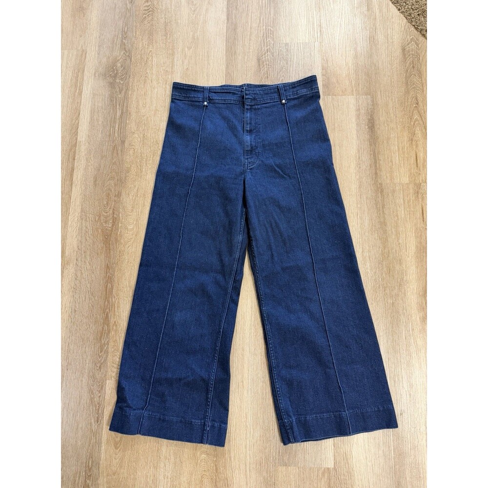 Zara Wide Leg Dark Wash Cropped Jeans Front Seams Women’s Size 14